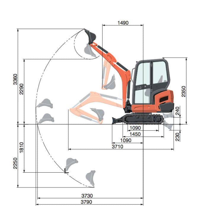 1.5 Tonne Digger Working Envelope