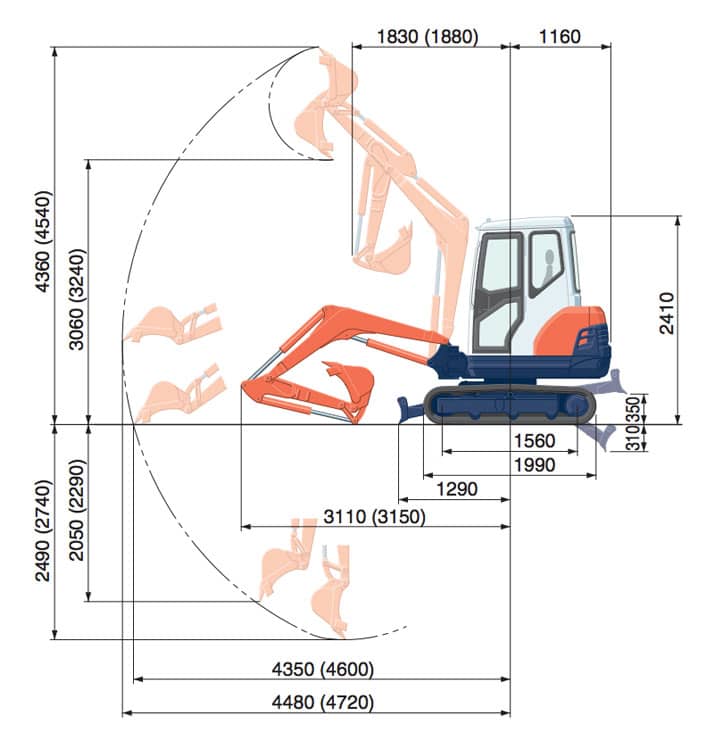 3 Tonne Digger Working Envelope